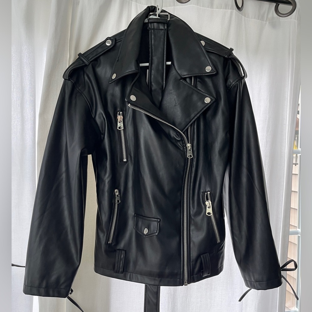 Forever 21 Black Leather Moto Jacket with Glossy Finish